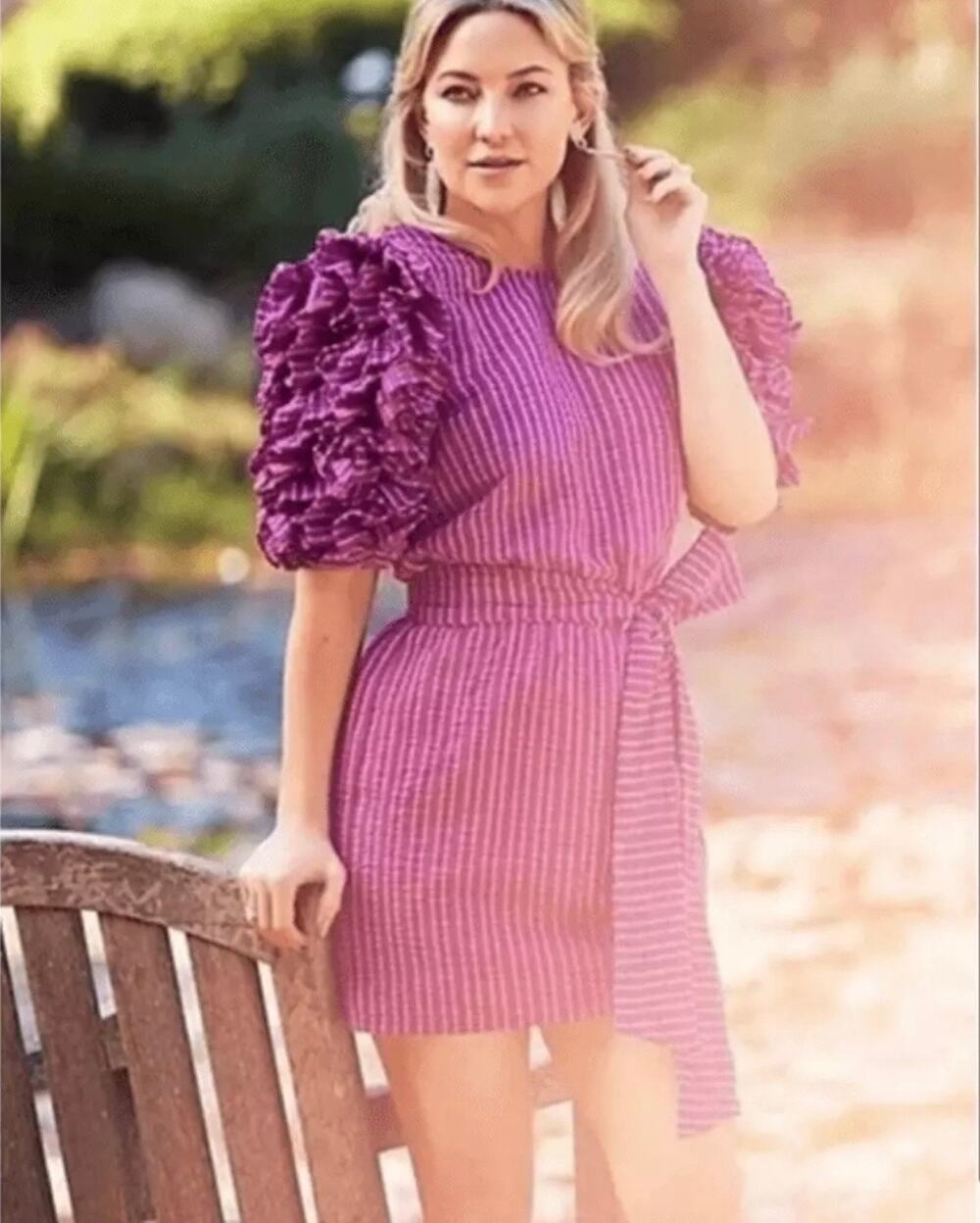NWT Happy X Nature Kate Hudson Cascade Ruffle Sleeve Mini Dress Women's Large